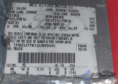 2004 Ford Explorer Sport Trac Adrenalin/Xls/Xlt from USA, damaged, VIN 1FMZU77K14UB90445